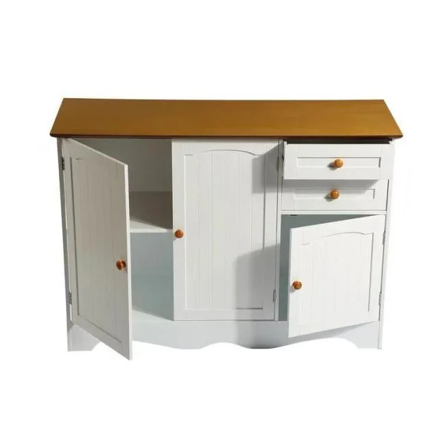 New Arrival Modern Solid Wood White Kitchen Rolling Cart Storage Cabinet with Wheels