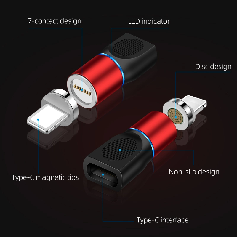 Hot sell mobile phone adapters LED light type C to 8pin type C micro magnetic adapter support charging and data