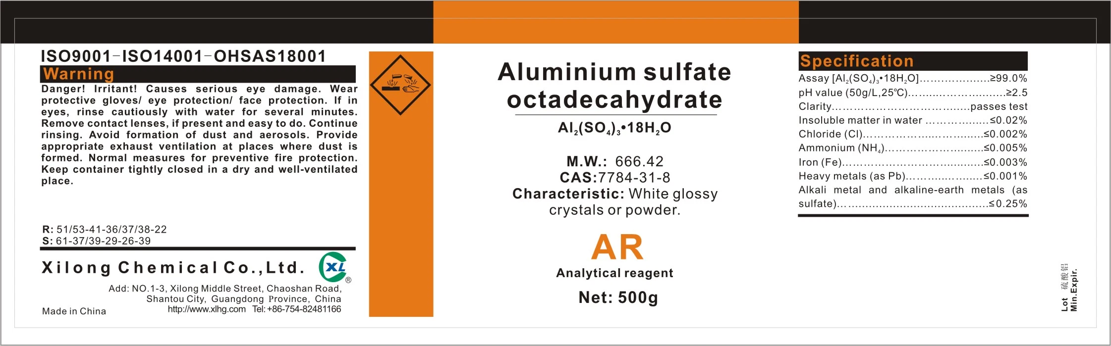 Lab Usage 7784-31-8 Aluminum Sulfate