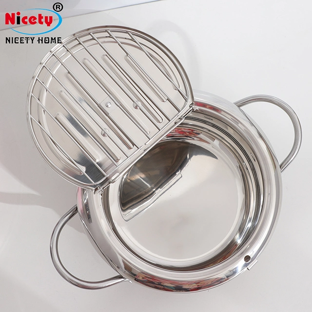 Korean Homemade Stainless Steel Fryer with Wire Handles Basket Pot Pan Cookware Set