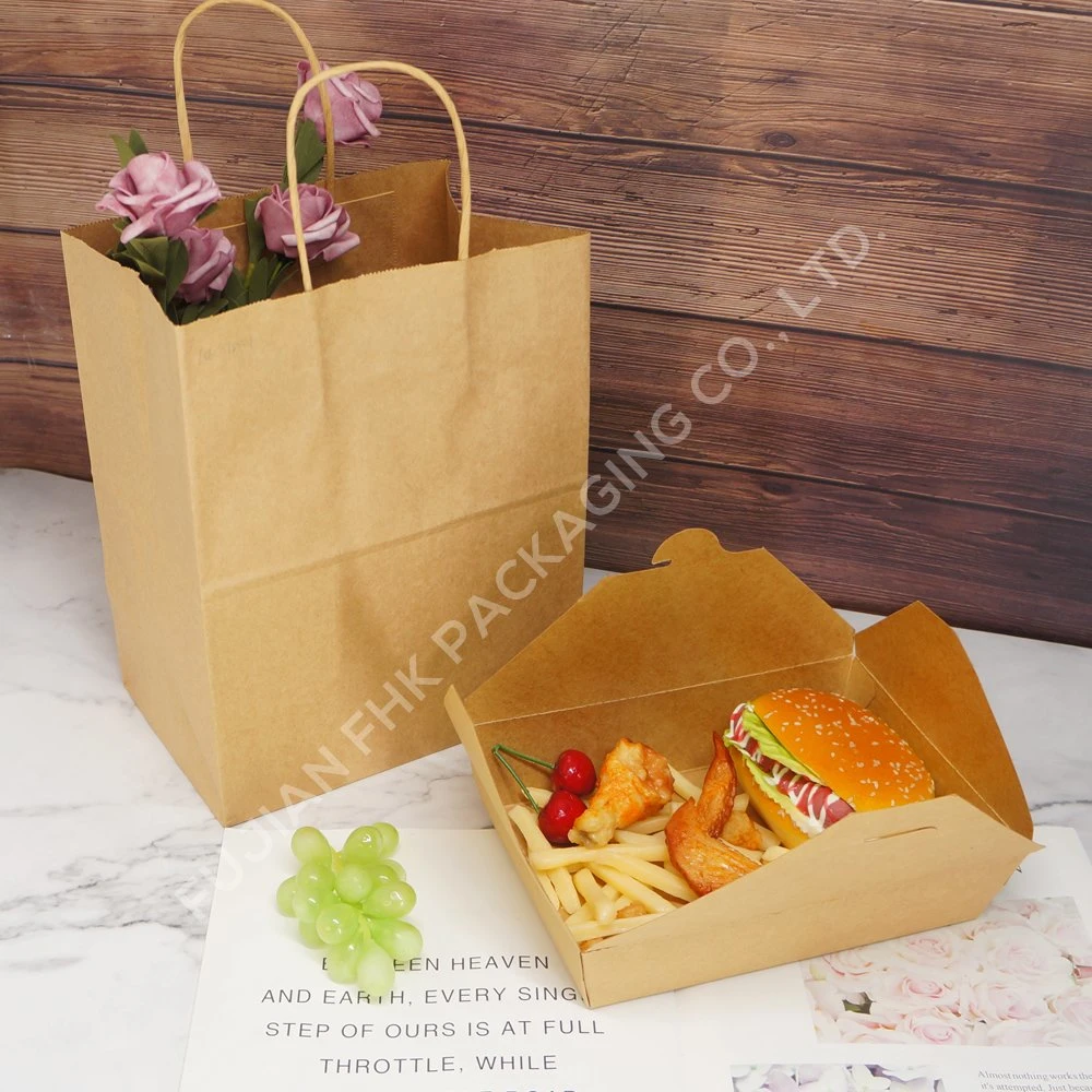 Rectangle 1480ml/50oz Kraft Paper Folding Chicken Noodle Salad Paper Box Packaging