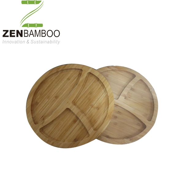 3 Divided Bamboo Round Food Serving Tray for Sale