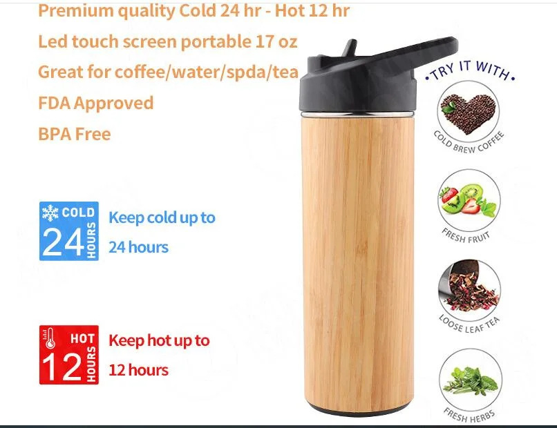 12/18ozl New Hot Sale Stainless Steel Vacuum Flask European and American Creative Bamboo Space Pot Outdoor Portable Sports Bottle Can Be Wholesale