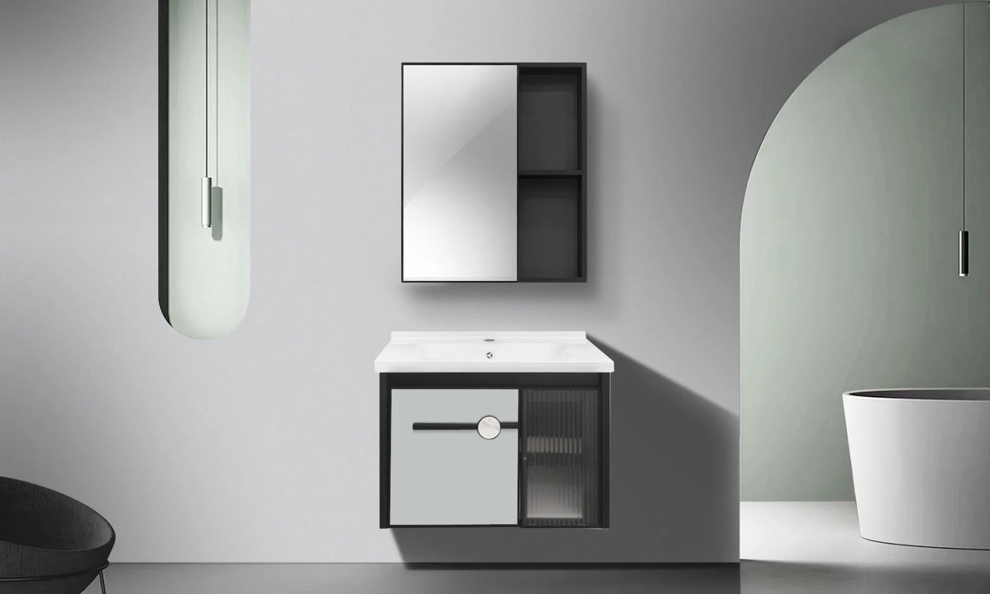 Top Selling European Style Aluminium White Modern Style Bathroom Furniture Cabinet Vanity