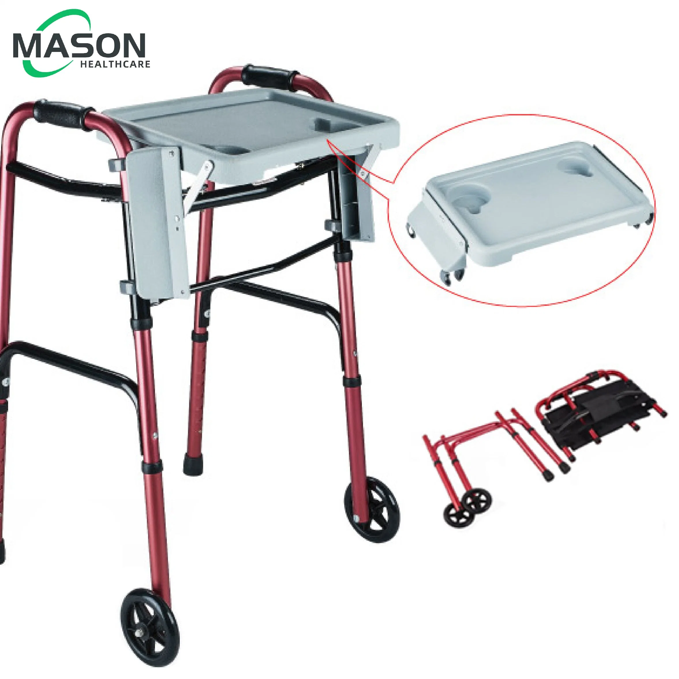 Rollator Walker Erwachsene Doppel-Knopf-Alunminum Walker mit 5" Rollen Und Essteller