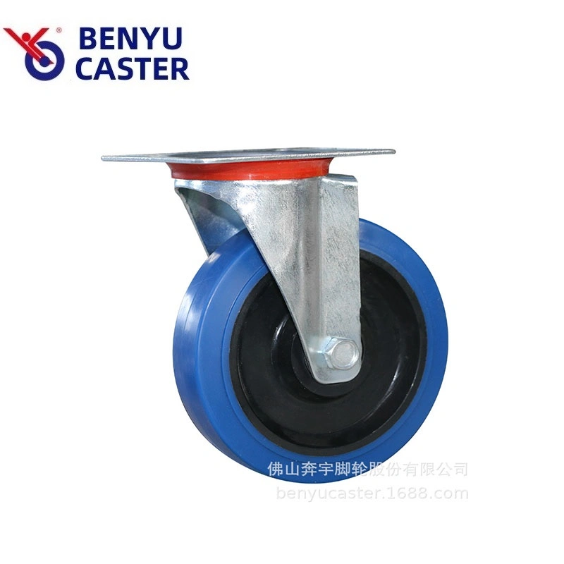 3 "Medium Blue Elastic Universal Rubber Wheel Mute Wheel Double Bearing Artificial Rubber Casters