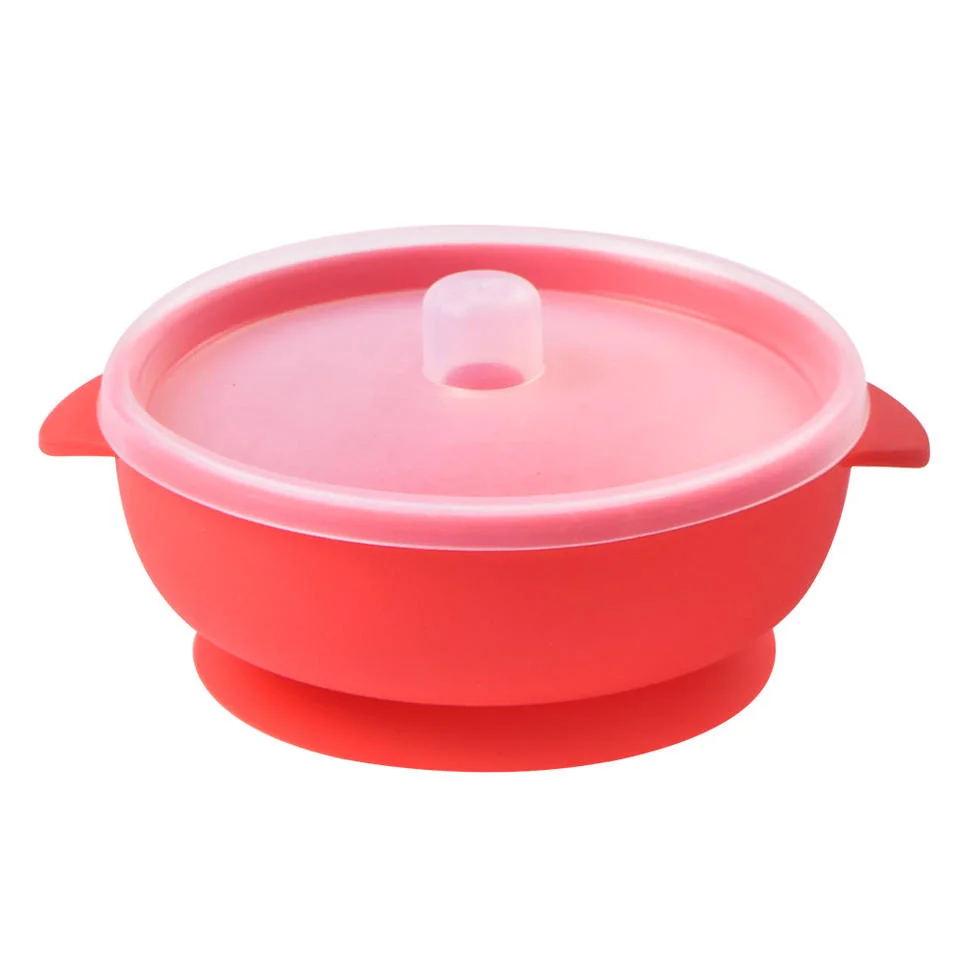 Customized Food Grade Silidone Baby Bowl with Lid Simplicity Candy Color Strong Suction 250ml Toddler Baby Feeding Bowl