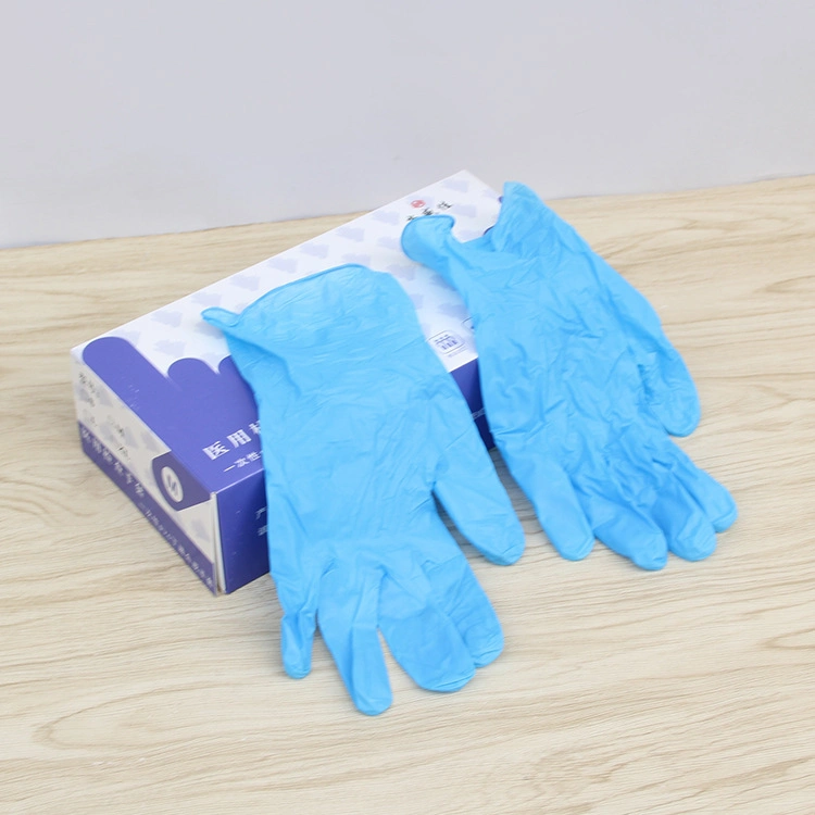 Produit jetable Bleu sans poudre gants épaissis caoutchouc nitrile protection du travail Gant 240 mm (DJ-05)