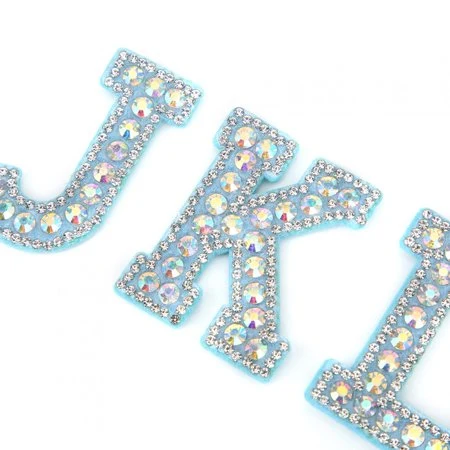 Letter Patches Custom 3D Blue Pearl Letter Patches a-Z 26 English Alphabet Letters Embroidered Rhinestones Patch