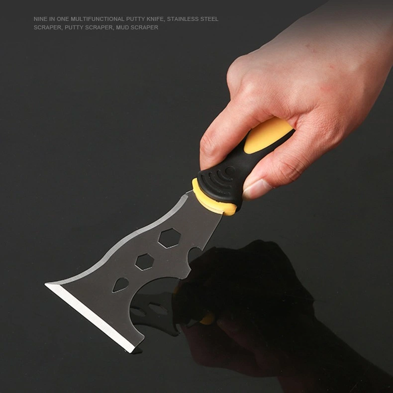 Ferramenta para pintores Soft Grip 15 em 1 em aço inoxidável com extremidade de martelo E 2 facas de massa multifuncionais do raspador flexível