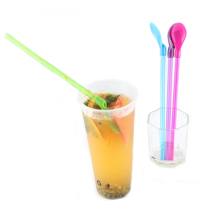 OEM Creative Colorful Kitchen Stirring Plastic Straw Spoon