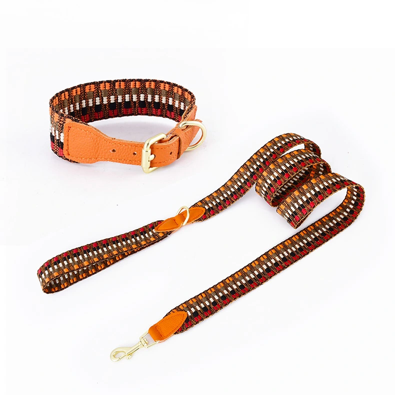 Colorful Nylon Webbing PU Leather Pet Collar and Leash Set