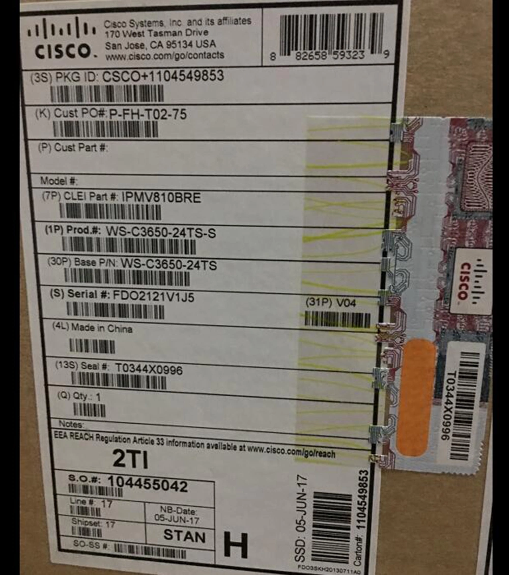 Cisco WS-C3650-48TS-L Cisco Catalyst 3650 datos de 48 puertos de enlace ascendente de 4X1g conmutador Ethernet LAN Base