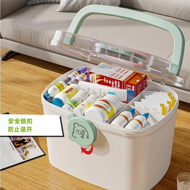 Household Portable Medical Box Double-Layer Compartments Organized Medicine Storage Box