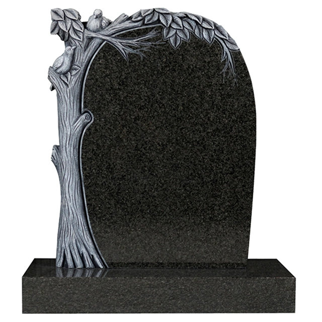 Bahama Blue Granite Gravestone with Antique Tree Trunk Sculpture