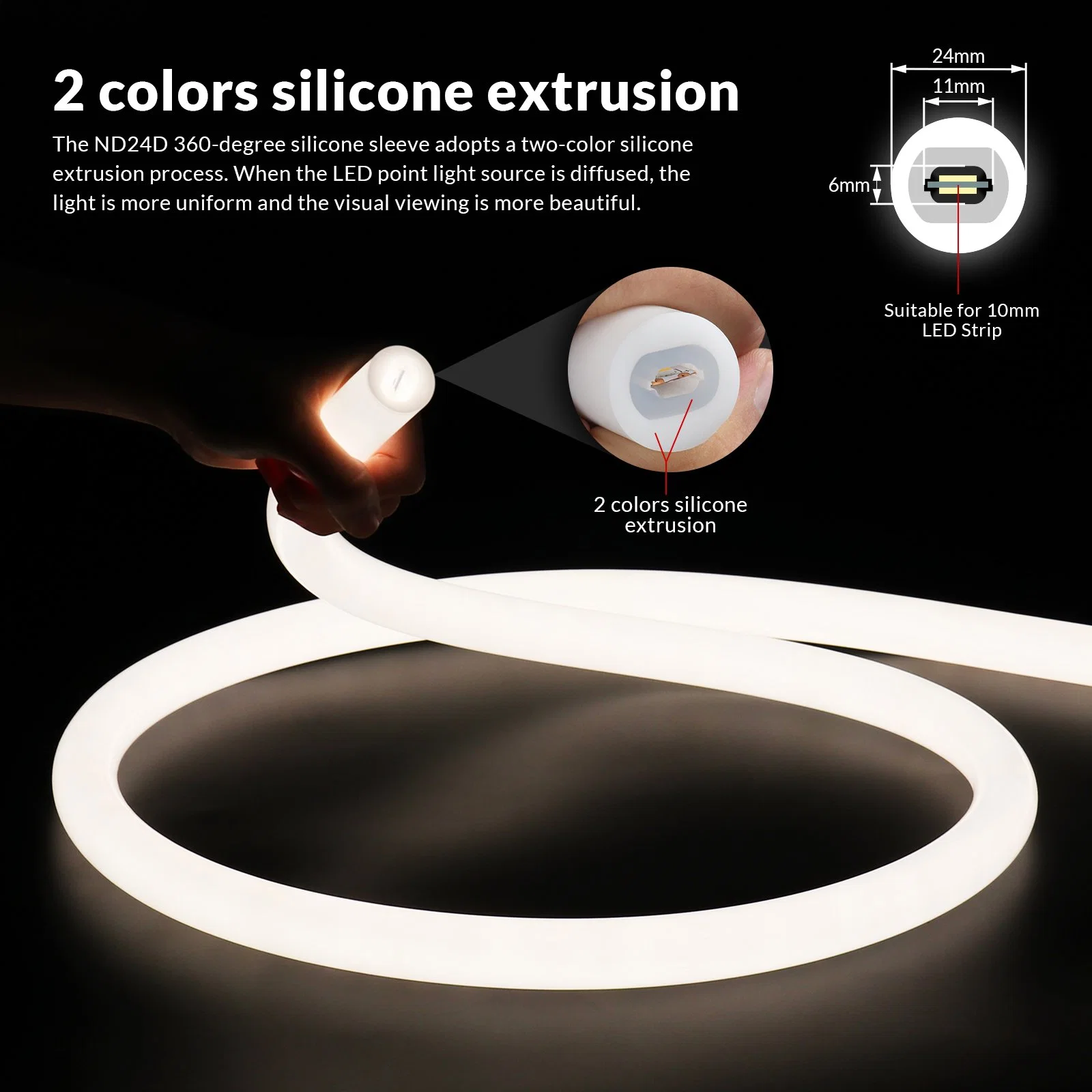 360 Degree Luminous Round 360 Silicone Tube LED Rope Light Flexible LED Strip Light Diffuser Neon Light