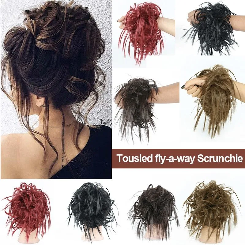 Грязный Бун Updo Tousled Ponytail фигурные Scrunchie эластичную ленту Шиньон Hairpiece