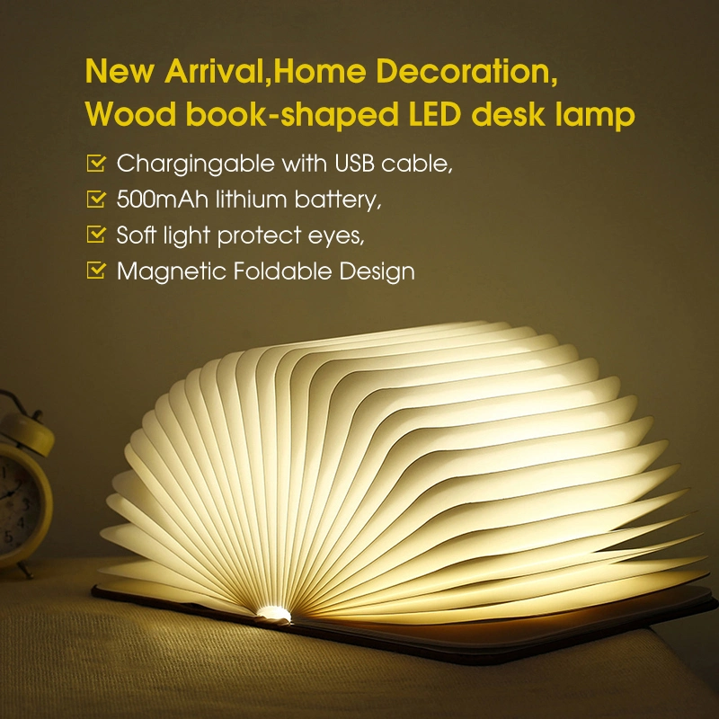 Ellegant Home Decoration Outdoor Lighting PU Wood Grain Lamp LED Light Universal Magnetic Upgraded Wood Book-Shaped Light Lamp LED Desk Lamp