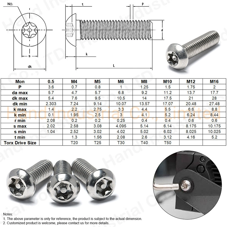 ISO7380 Torx Pin Button Head Anti-Theft Security Machine Screw