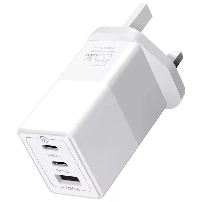 2023 Hot Sale Kc/SAA/ETL/Ukca/CE Approved 65W AC DC GaN Charger 3 Ports Type C Fast USB Adapter