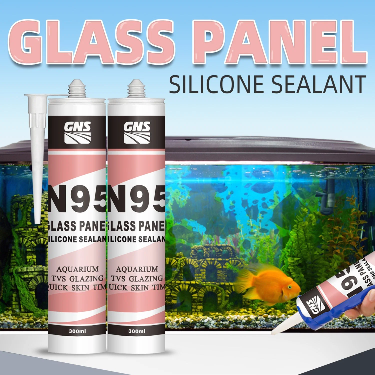 GNS N95 100% silicona sin aceite blanco Grado alimenticio acético Sellador de silicona de uso general resistente al agua para acuario de curado rápido