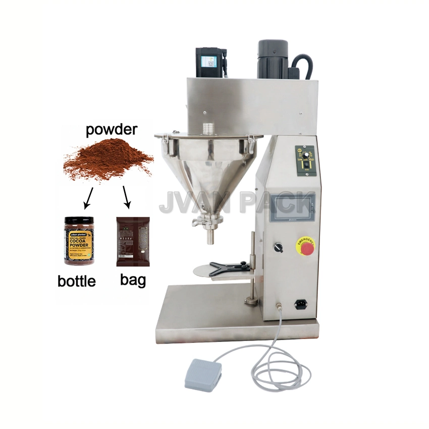 Df-B Semi Automatic Tabletop Milk Spice Curry Protein Detergent Washing Powder Bottle Jar Can Tin and Bag Filling Packing Machine