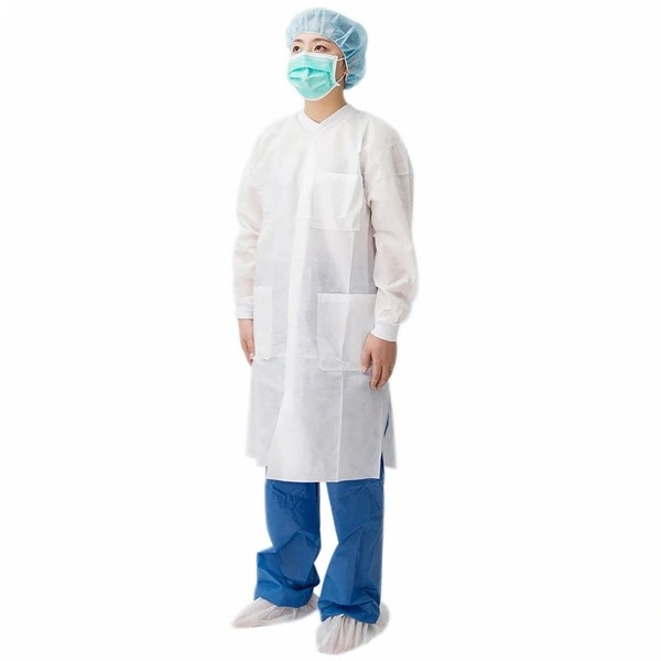 PP Non Woven Lab Coat Polypropylene Disposable Coats with Pockects