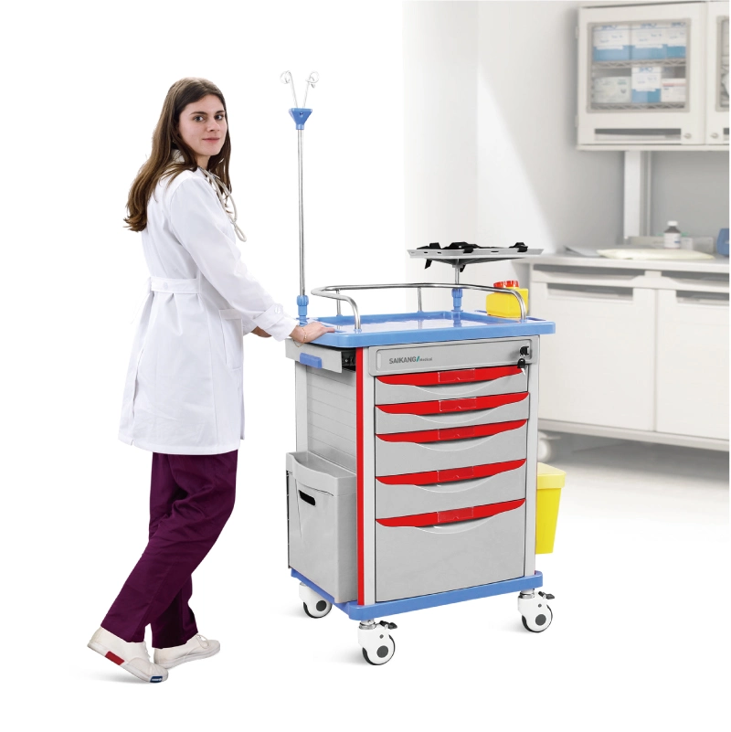 Skr054-Et ABS Hospital Medical Emergency Medicine Nursing Treatment Trolley Equipment with Drawers