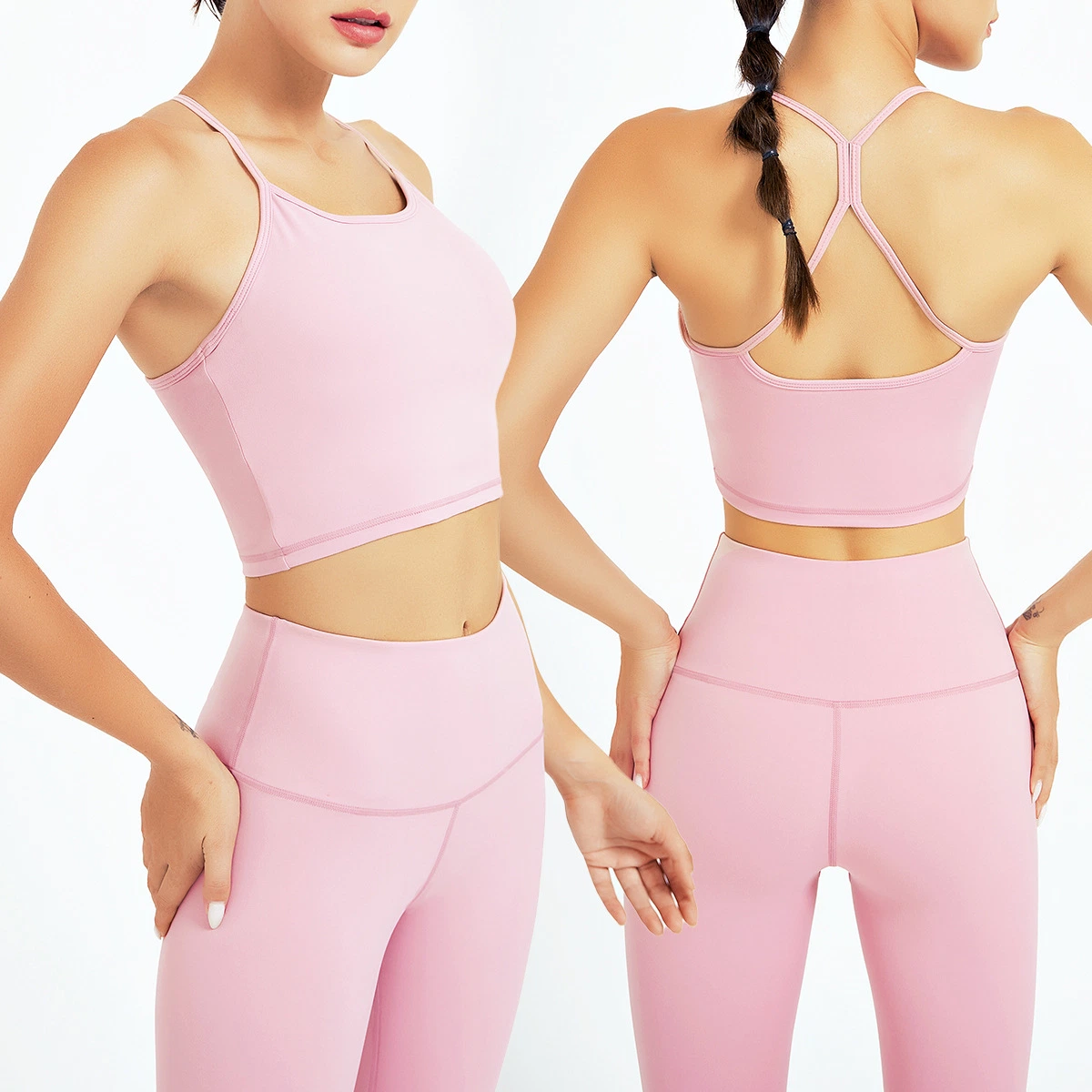 Sy5298 a las mujeres de peso de la luz de la correa de Cruz Delgado Yoga Bra cintura alta Leggings gimnasio yoga 2 Pieza establece