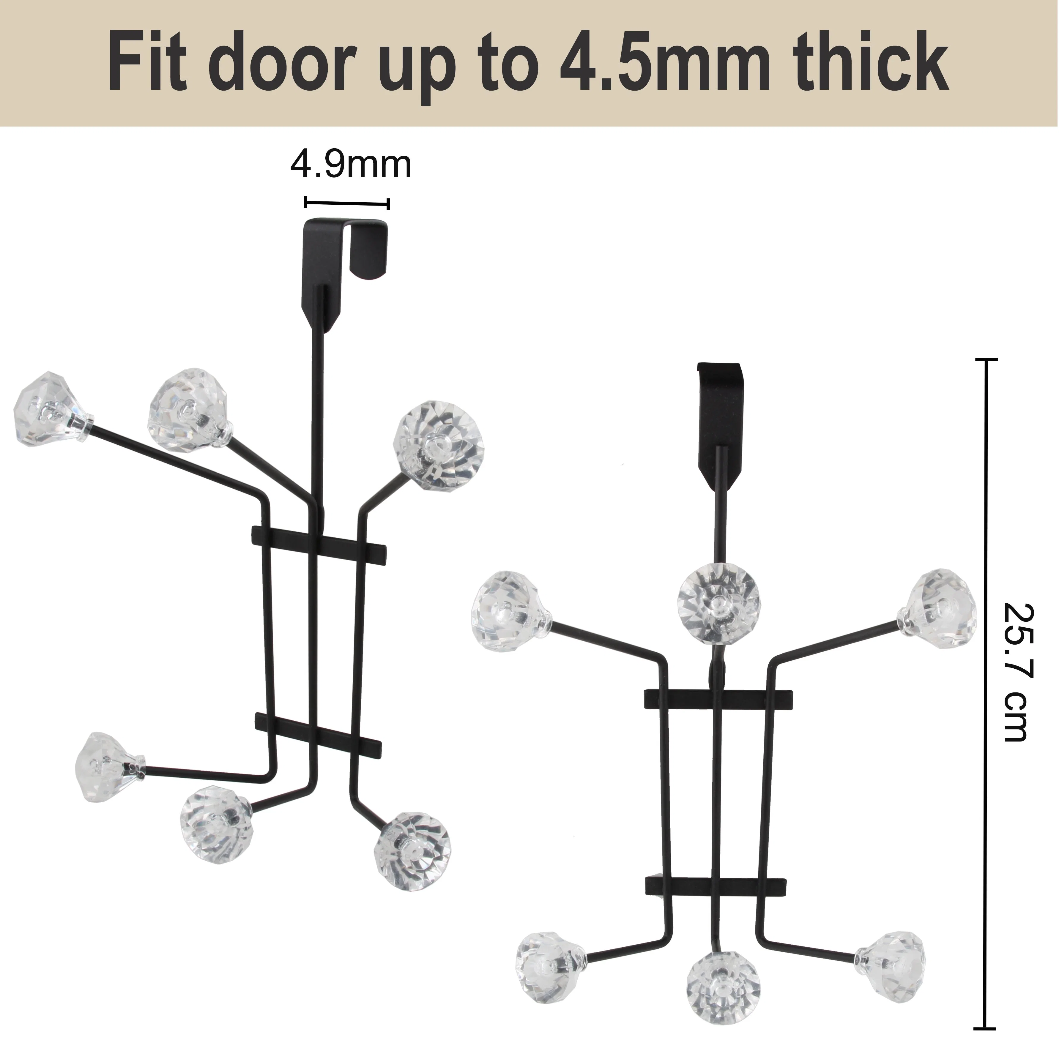 Heavy- Duty 3 Double Hooks Metal Over The Door Hanging Coat Hooks with Acrylic Knob