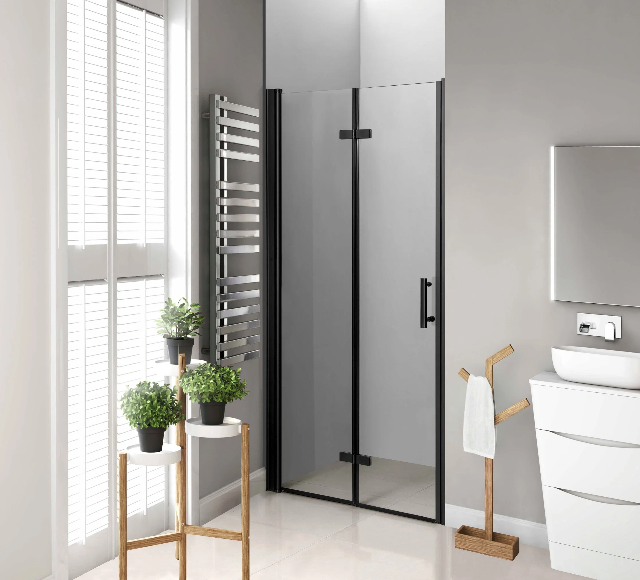 Black Pivot and Hinge Simple Bathroom Shower Tempered Transperant Glass (TL-850)