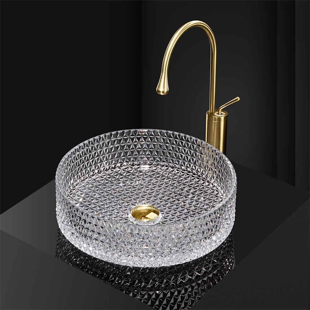 Transparent Crystal Glass Bowl Vessel Black Bathroom Wash Basin Sink