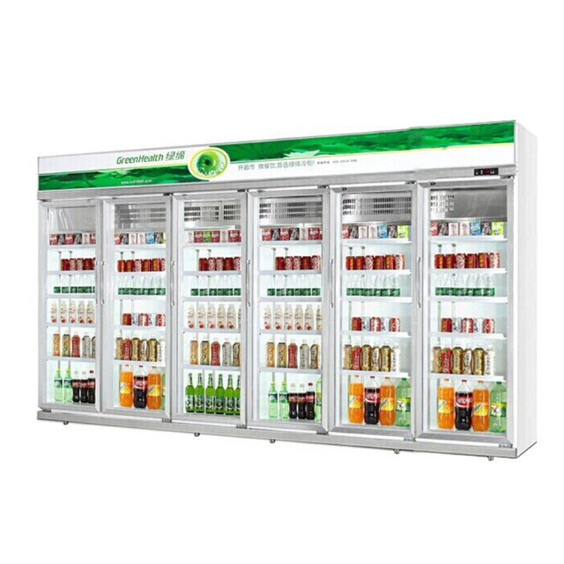 Portas duplas de supermercados Visor de Vidro Frigorífico, Refrigerador vertical de bebidas, bebida refrigerada Vitrine