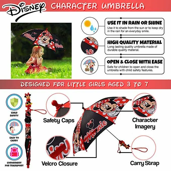 Girls&prime; Little Minnie Mouse Polka DOT Character Umbrella with Cartoon Handle