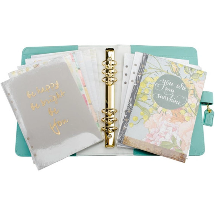 Personal de cuero de oro A5 6 Ring Binder Planner con varios colores