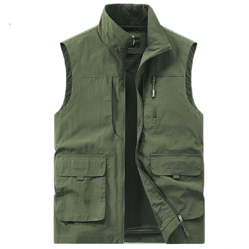 Logo Print Men's Utility Cargo Vest Outdoor Fishing Safari Travel Work Photo Vest with Pockets