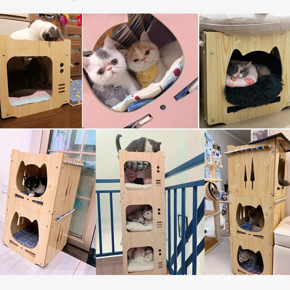 Wooden Pet Furniture Stackable Multifunctional Cat House