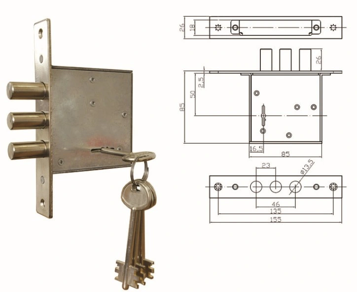 Iron Door Lockbody Lockcase Mortise Lock (189-3MS)