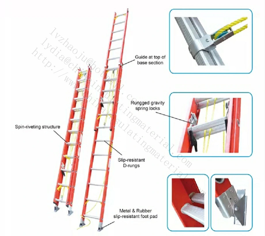 FRP Fiberglass Reinforced Plastic Insulating Extension Ladder with Aluminum Steps