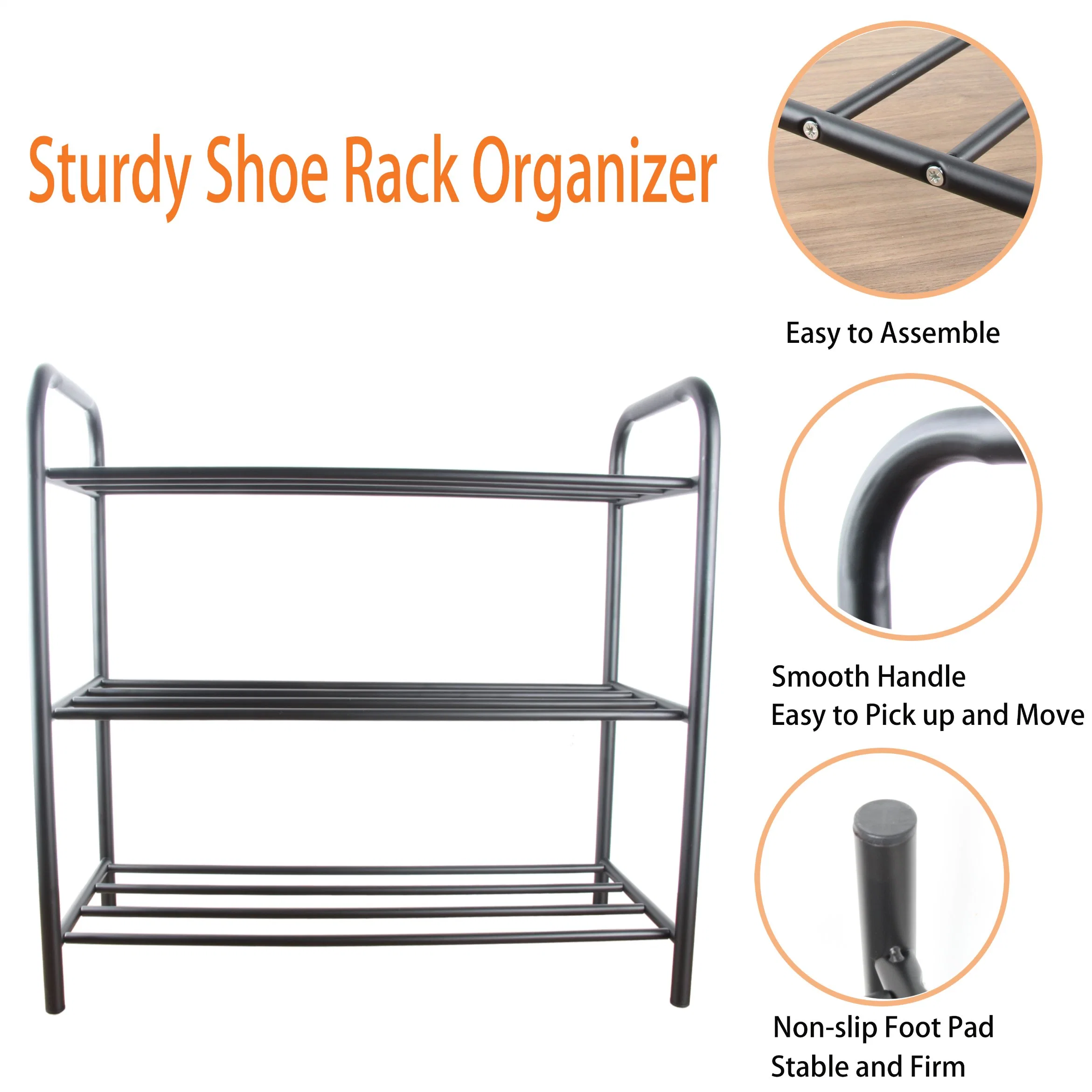 Living Room/Bedroom/Office/Hotel/Home Furniture 3 Tier Metal Shoe Storage Rack Organizer