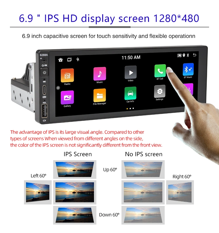 6,9 Zoll Touchscreen HD BT FM MP5 Player Autoradio Unterstützung Rückansicht Kamera Carplay Auto Audio Stereo Radio Carplayer Android