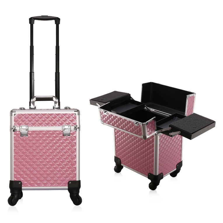 Artisit Lockable Aluminum Trolley Cosmetic Organizer Storage Box with Adjustable Dividers