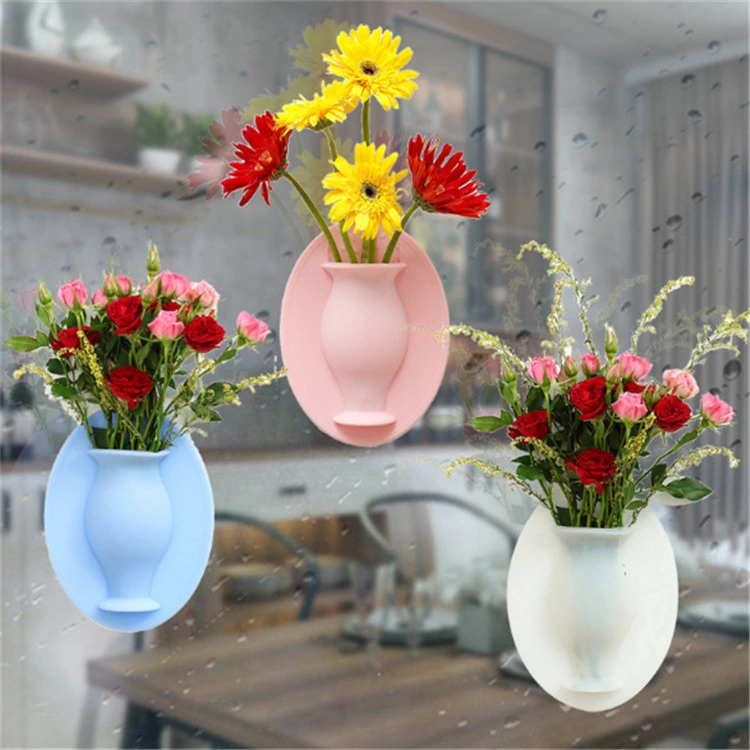 2020 Newest Innovation Design Vacuum Stable Sucker Silicone Flower Vase for Refrigerator and Bathroom