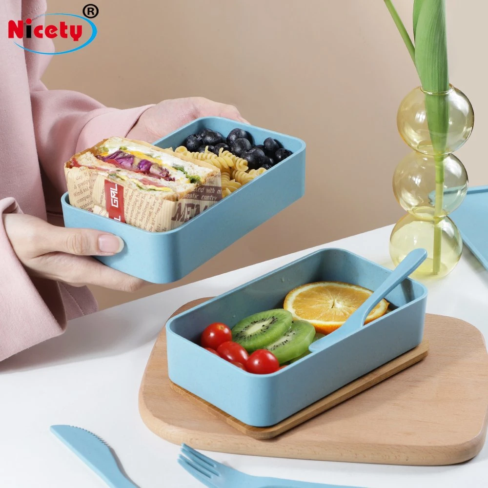 Eco-Friendly Material Biodegradable Bento Food Container with Tableware Wholesale/Supplier Bamboo Fiber Lunch Box for Kids