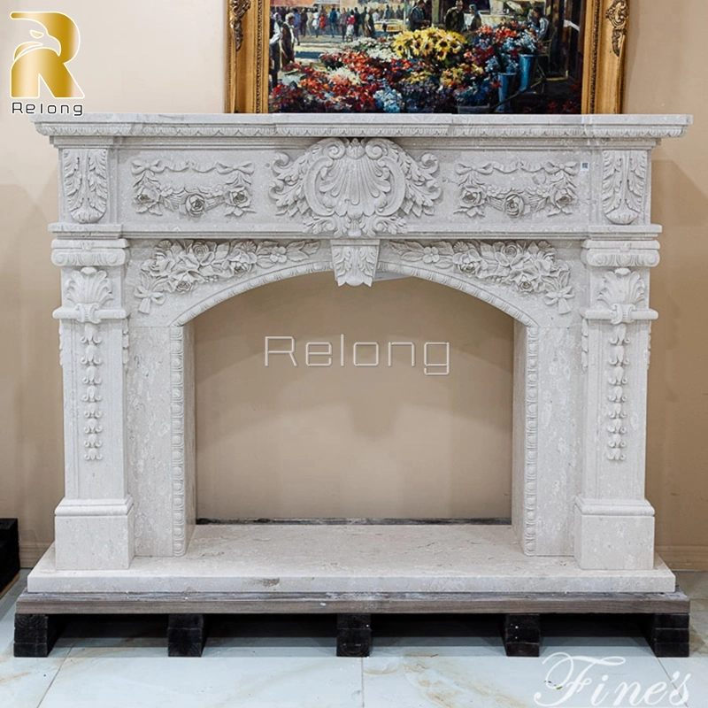 Home Decoration Natural Luxury Freestanding Stone Marble Fireplace with Baby Statue Home Indoor Decor