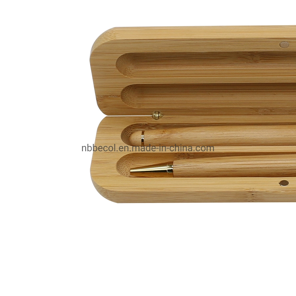 Natural Bamboo Color Pen Case Custom Logo Wood Box for Two Pens