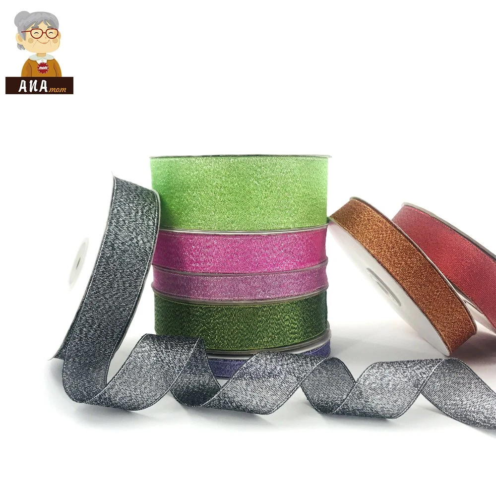 Fashionable Mixed Solid Colors 6mm 9mm 16mm 2.5cm Width Champagne Glitter Metallic Ribbon Deco for Birthday Cake Wrapping