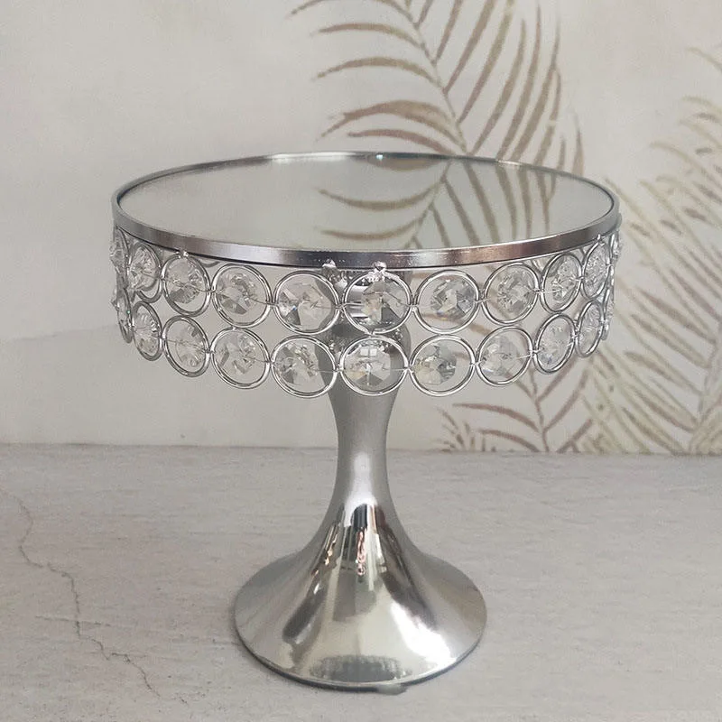 Luxury Crystal Pearl Gold Plated Cake Stand Round Metal Cup Cake Stand Mirror Birthday Party Dessert Display Wedding Decor