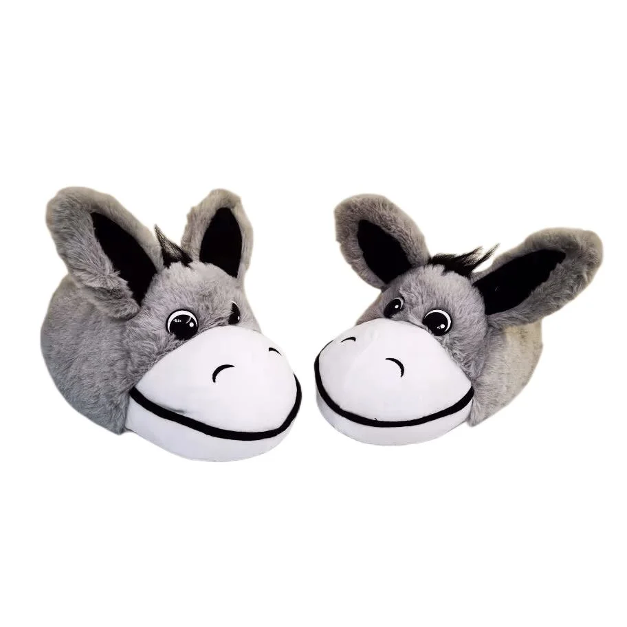 Ladies Grey 3D Donkey Plush Warm Slippers Plush Donkey Slippers