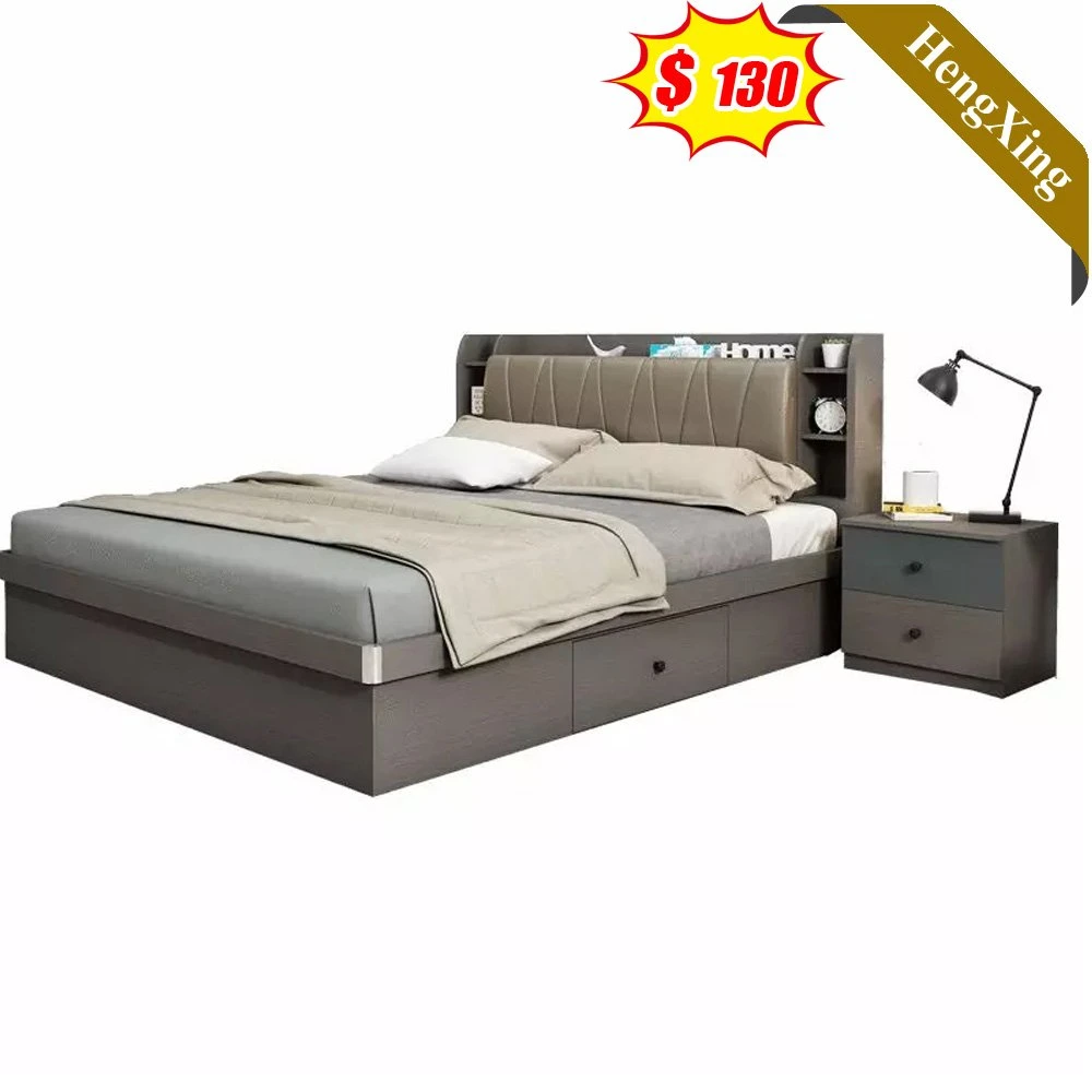 Modern Design Dark Black Color Creative Style PU Leather Hotel Home Furniture Bedroom Wooden Beds